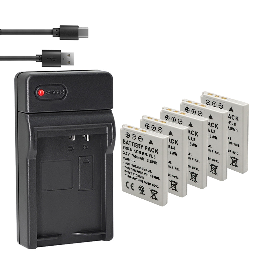 Battery X2 & Slim USB Charger for Nik EN-EL8 Coolpix P1 P2 Coolpix S1 S2 S3 S5 S6 Coolpix S7 S7c Coolpix S8 Coolpix S9 Coolpix S50 Coolpix S51 S51c Coolpix S52 S52c Cool-Station MV-11 MV-121