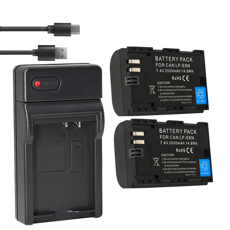3-Pack 2000mAh LP-E6 LP-E6N Batteries and 3-Slot LCD Charger Compatible With Canon EOS R6 R5 R 90D 80D 70D 60D 60DA 6D 6D Mark II 5D Mark II/III/IV 5DS 5DS R 7D 7D Mark II XC15 XC10 BMPCC 4K/6K