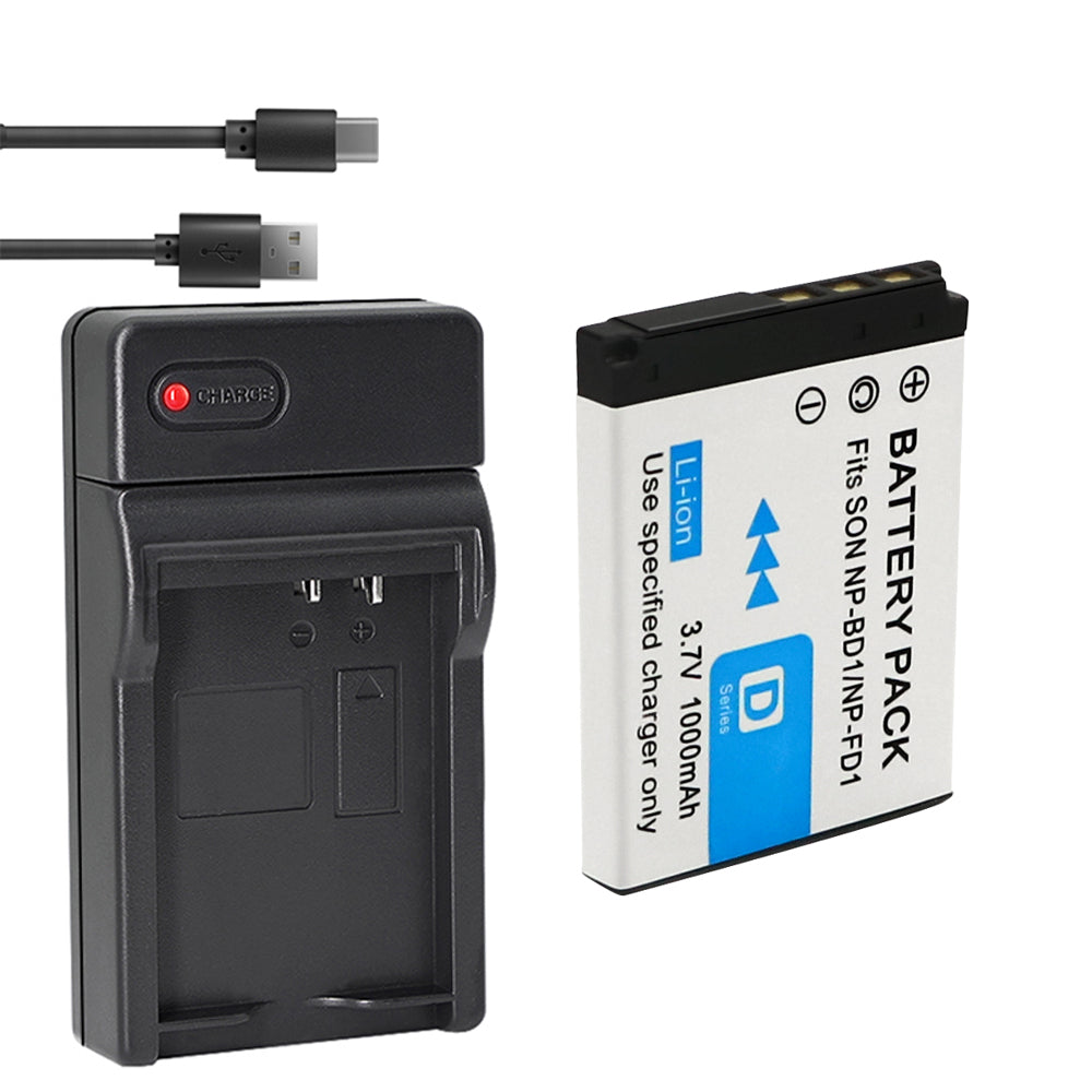 1-Pack Battery and USB Charger Replacement for Sony NP-BD1 FD1 Battery, Sony BC-CSD BC-CS3 Charger, Sony Cyber-shot DSC-TX1, Cyber-shot DSC-G3, Cyber-shot DSC-T2, Cyber-shot DSC-T70 Cameras