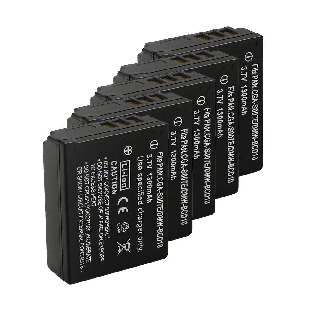 For Panasonic CGA-S007 Battery DMC-TZ1, DMC-TZ2, DMC-TZ3, DMC-TZ4, DMC-TZ5, DMC-TZ11 1300mAh Camera Batteries